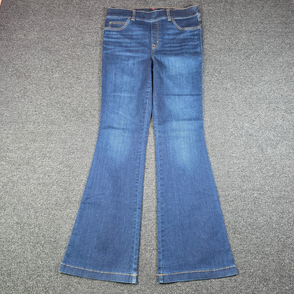 Spanx Flare Jeans Blue Women Large Pull On Slimming Stretch Denim High Rise Pant
